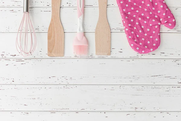 Bakery accessories. Kitchenware. Flat lay shot of kitchen stuff. Housekeeper tools. Cooking tools top view.