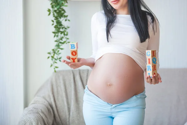 Young Pregnant Woman Indoors Closeup Portrait Woman Expecting Beautiful Female — 스톡 사진