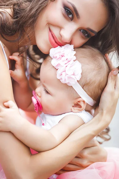 Closeup Portrait Young Beautiful Woman Her Little Baby Young Mother — Stock Photo, Image