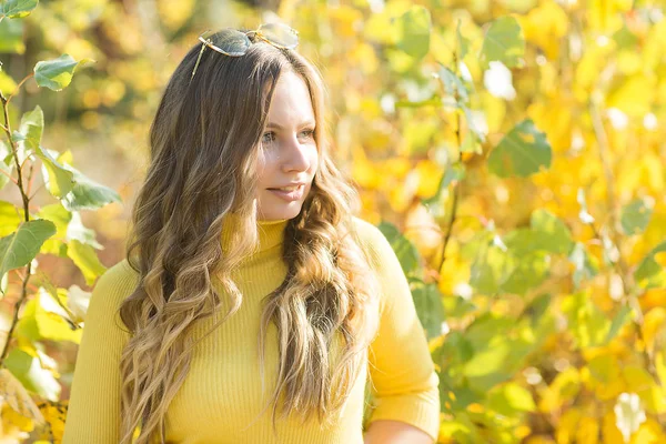 Joven Mujer Rubia Atractiva Aire Libre Fondo Otoño Retrato Otoño — Foto de Stock