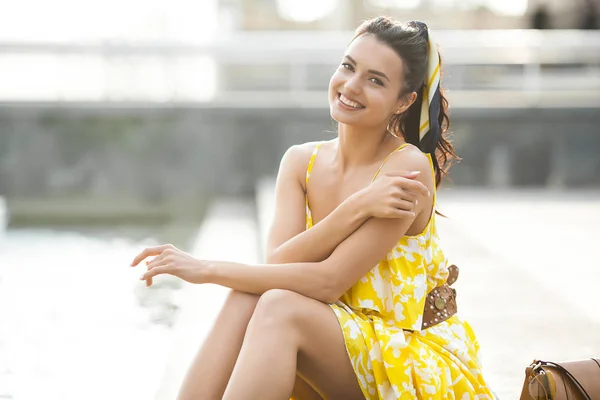 Attractive Young Woman Wearing Kerchief Stylish Female Accessories Woman Beauty — Stock Photo, Image