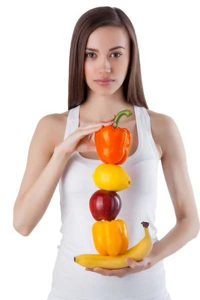 Young Healthy Attractive Lady Holding Vitamins Her Hands Isolated White — Stock Photo, Image