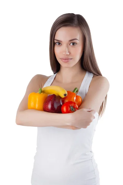 Joven Dama Atractiva Sana Sosteniendo Vitaminas Sus Manos Sobre Fondo — Foto de Stock