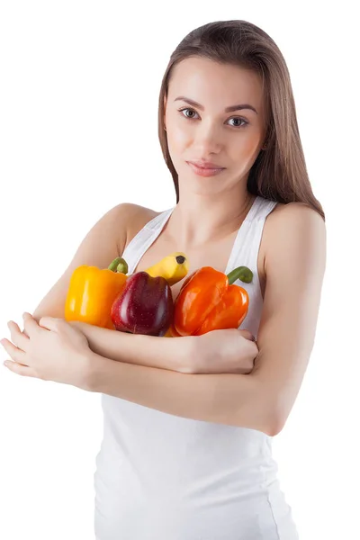 Young Healthy Attractive Lady Holding Vitamins Her Hands Isolated White — Stock Photo, Image