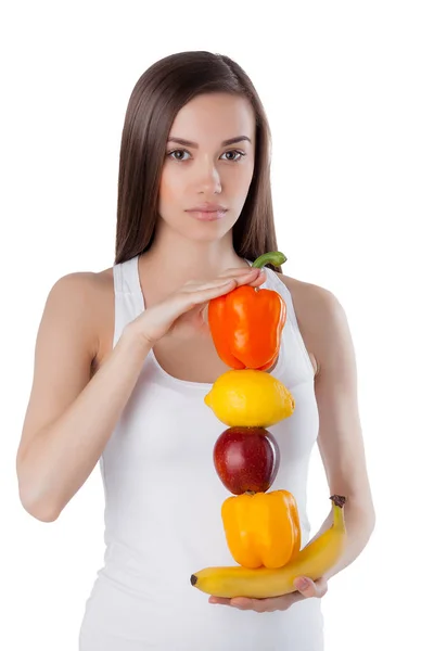 Young Healthy Attractive Lady Holding Vitamins Her Hands Isolated White — Stock Photo, Image