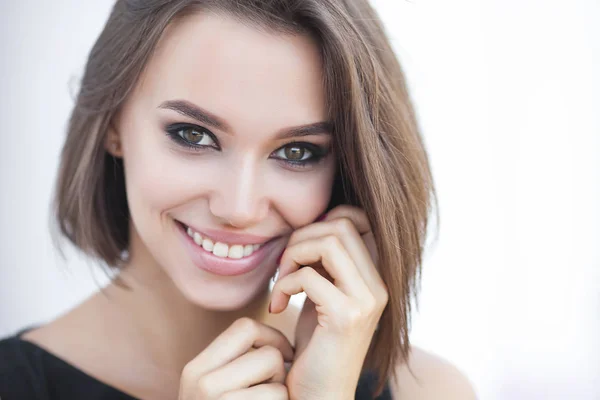 Mulher Elegante Bonita Livre Senhora Vestido Preto Jovem Feminino Clássico — Fotografia de Stock