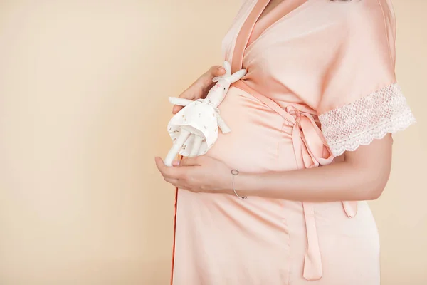 Close Foto Van Pegnant Vrouw Onherkenbaar Aanstaande Buik Close — Stockfoto