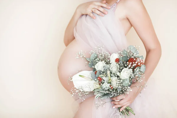 Closeup Picture Pegnant Woman Unrecognizable Expectant Belly Closeup — Stock Photo, Image