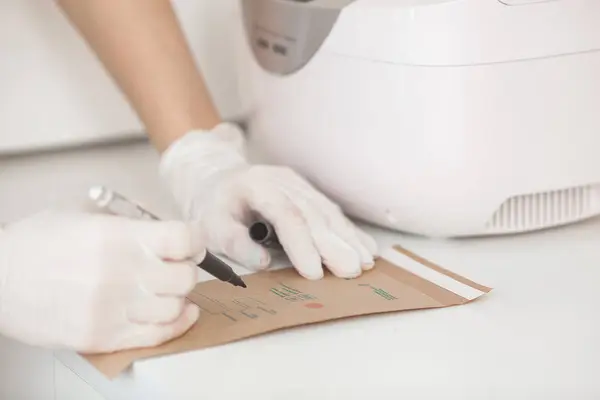 Manicurista Esteriliza Sus Herramientas Autoclave Horno Master Int Salon Preparando — Foto de Stock