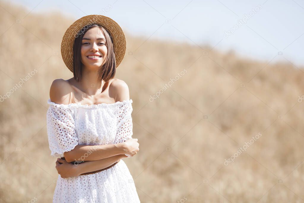 Beautiful woman portrait. Pretty lady outdoors.