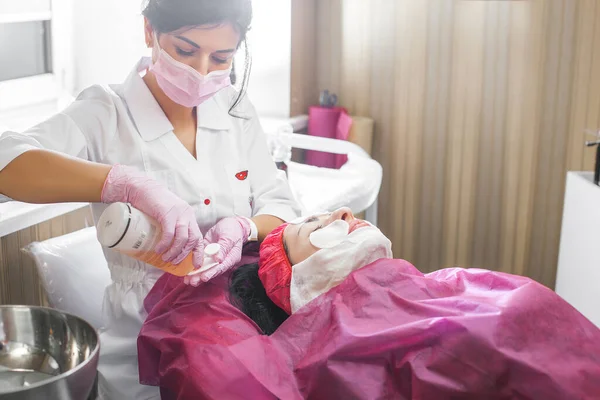 Cosmetologist Making Face Massage Her Patient Face Mask Ageing Smoothing — Stock Photo, Image