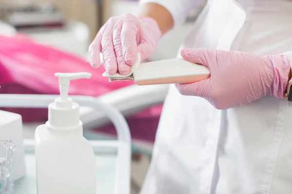 Close Still Hands Making Desinfaction Background Sterilization Hands Medical Equipment — Stock Photo, Image