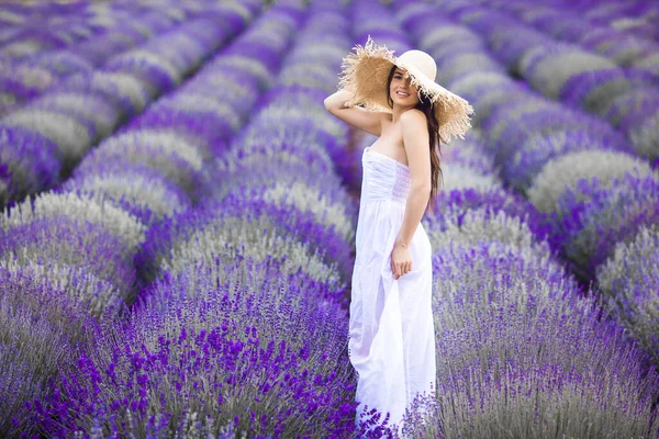 Young Beautiful Woman Lavender Field Lady Summer Background Royalty Free Stock Images