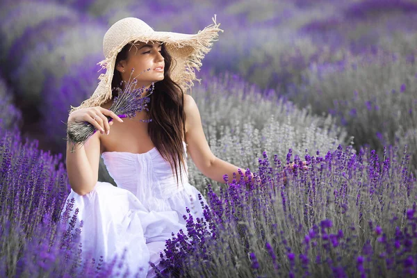 Close Portrait Beautiful Young Woman Lavender Field Stock Picture