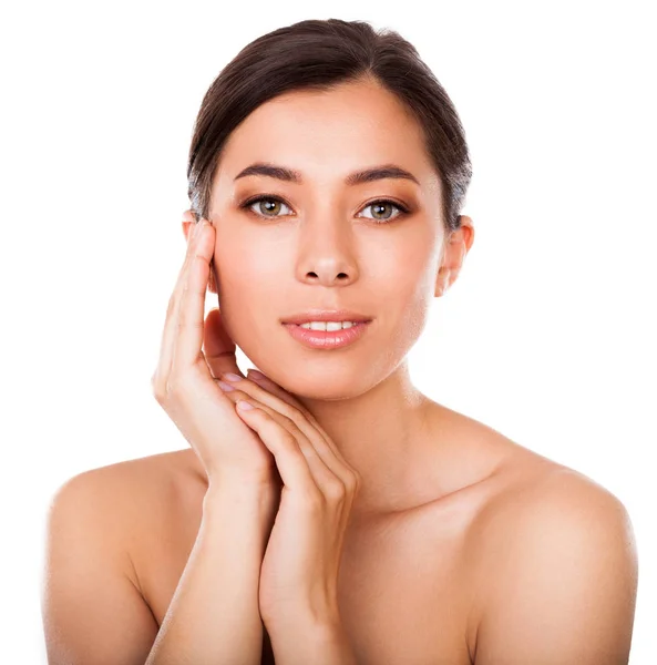 Retrato Hermosa Mujer Asiática Joven Con Piel Perfecta Maquillaje Natural — Foto de Stock