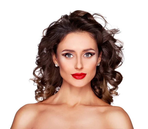 Modelo Femenino Desnudo Con Maquillaje Profesional Peinado Posando Sobre Fondo — Foto de Stock