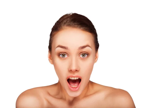 Portrait Young Woman Natural Makeup Screaming Stock Image