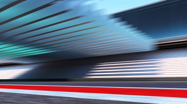 Yan görünümü hareket bulanıklığı boş asfalt uluslararası yarış izlemek kırmızı ve beyaz güvenlik hattı ile.