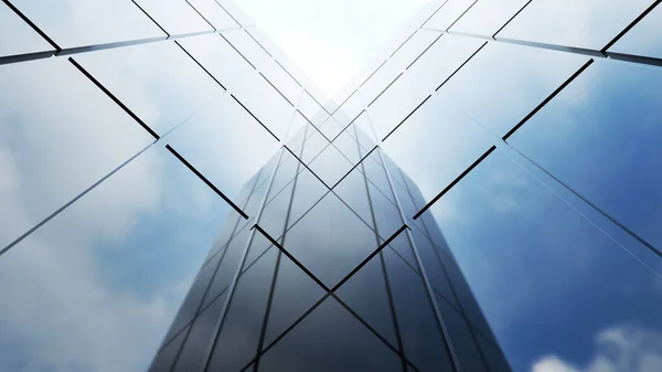 Niedriger Blickwinkel Auf Allgemeine Moderne Bürohochhäuser Hochhäuser Mit Abstrakten Geometrischen — Stockfoto