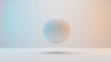 Sütlü beyaz küreler biraz mavi ve turuncu aydınlatma ile beyaz arka plan üzerinde yüzer. 3D render