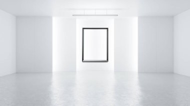 3D render boş oluşturma resim çerçevesi ile minimalist ve modern tasarım Stüdyo Oda alan arka plan, aydınlatma yüksek anahtar .