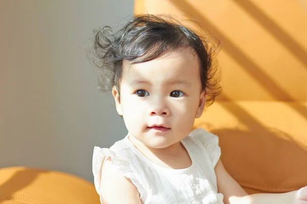 Portrait Cute Lovely Curly Hair Asian Chinese Baby Girl — Stock Photo, Image