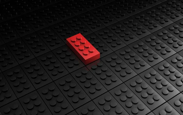 Rendering Red Toy Bricks Standing Out Crowd Black Toy Bricks — Stock Photo, Image