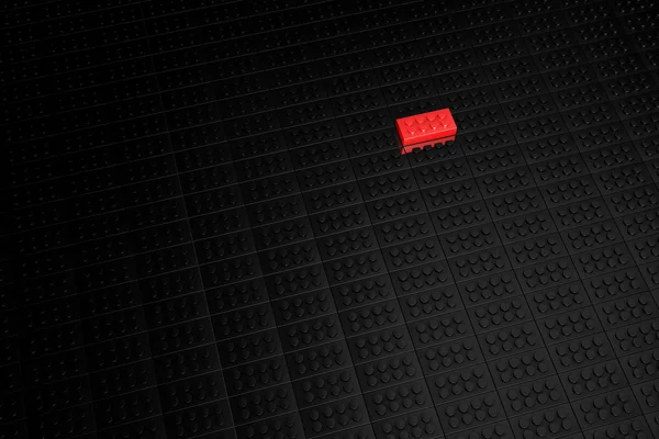 Haciendo Ladrillos Juguete Rojo Que Sobresalen Multitud Ladrillos Juguete Negro — Foto de Stock