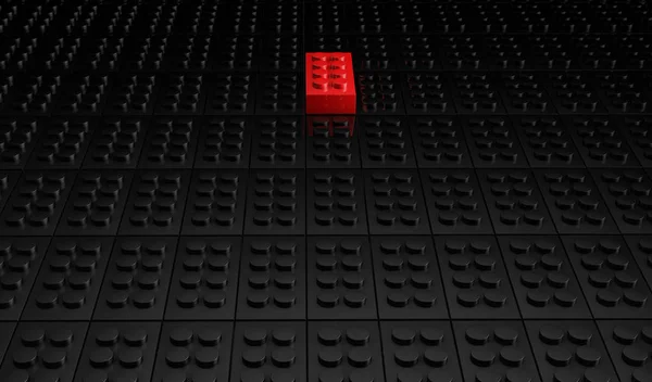 Rendering Red Toy Bricks Standing Out Crowd Black Toy Bricks — Stock Photo, Image