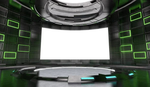 Futuristic Sci Design Stage Interior Neon Light Blank Screen Background — Stock Photo, Image
