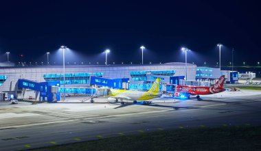 Kuala Lumpur, Malezya, 21 Haziran 2018: uçak kalkış alanı Sepang, Selangor, Malezya yeni uluslararası havaalanında Klia2 sıraya .