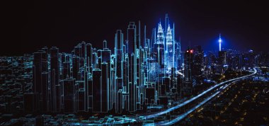 Kroki ve gerçek karıştırmak kentsel cityscape sahne, geliştirme ve gayrimenkul iş kavramı, karışık teknik .