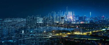 Kroki ve gerçek karıştırmak kentsel cityscape sahne, geliştirme ve gayrimenkul iş kavramı, karışık teknik .