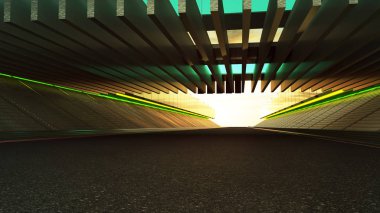 Boş asfalt uluslararası yarış pisti. 3D render .