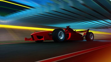 Spor yarış araba sürüş şampiyonu dreame ulaşmak için hızlı, motion blur efekti uygulayın. 3D render ve karışık teknik kompozisyon .