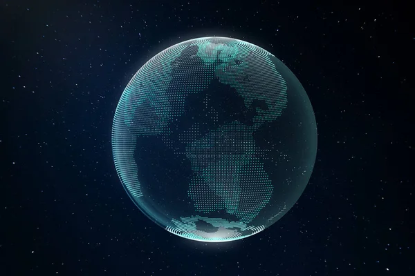 デジタル ガラス地球ホログラム デザイン 技術のグローバル ビジネス コンセプト レンダリング — ストック写真