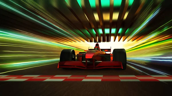 Spor yarış araba sürücüsü geçiş bitiş çizgisini şampiyon dreame ulaşmak, hareket bulanıklığı ve ışık efekti uygulayın. 3D render ve karışık teknik kompozisyon .