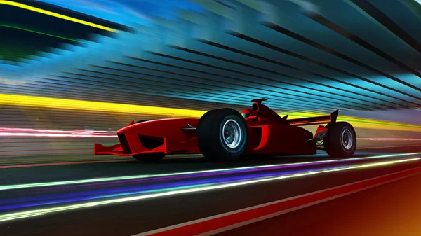 チャンピオンのちょうちょを達成するために駆動高速スポーツのレーシングカー モーション ブラーと照明効果を適用します レンダリングおよび混合メディアの構成 — ストック写真