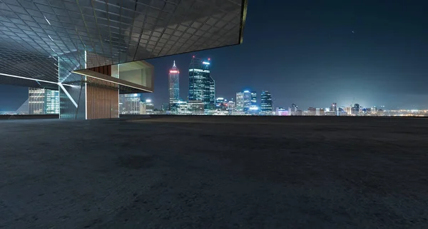 Perspektivní Pohled Prázdné Betonová Podlaha Oceli Moderní Budova Tvrzeným Sklem — Stock fotografie