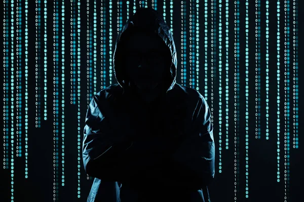 認識できないハッカー肖像画 セキュリティ テクノロジー犯罪の概念 — ストック写真