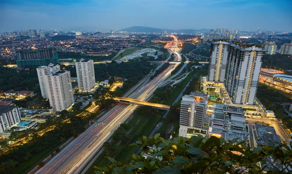 Widok Lotu Ptaka Panorama Środku Panoramę Miasta Kuala Lumpur Wieczornej — Zdjęcie stockowe