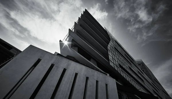 Abstract Black White Low Angle View Modern Triangle Architecture Building — стоковое фото