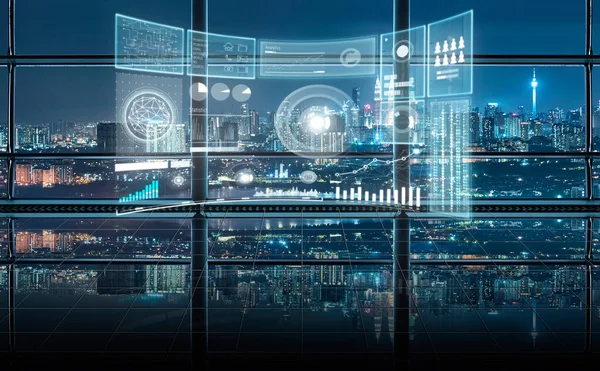 Smart Financial Analytics Virtual Screen Big Data Graph Connections Icon — Stock Photo, Image