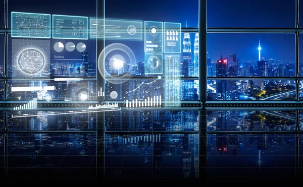 Schermo Virtuale Analisi Finanziaria Intelligente Con Big Data Grafico Icona — Foto Stock