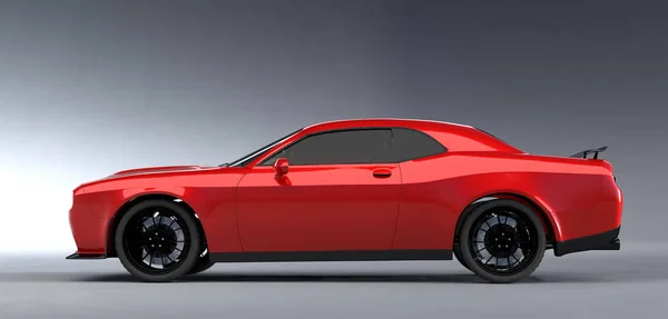 Side Szög Kilátás Egy Általános Piros Brandless Amerikai Muscle Car — Stock Fotó