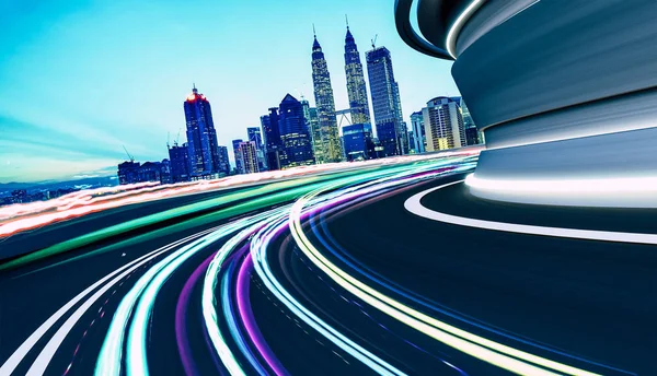City Street Road Motion Blur Speed Light Trail Effect Вечерняя — стоковое фото