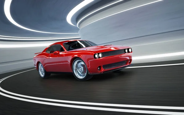 Voorste Hoekmening Van Een Generieke Rode Brandless Amerikaanse Muscle Car — Stockfoto