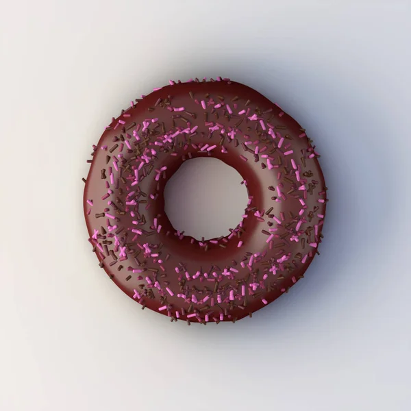 Donut Chocolate Glaze Sprinkles Isolated White Background Rendering — Stock Photo, Image