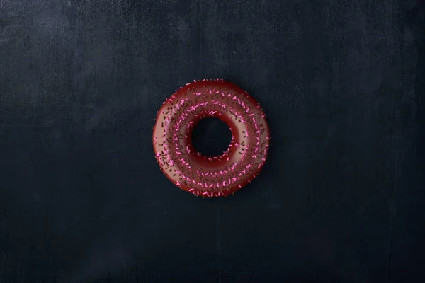 Donut Chocolate Con Vista Superior Sobre Mesa Madera Negra Renderizado — Foto de Stock