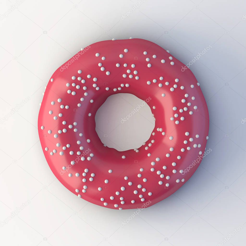 Donut with sprinkles isolated on white background. 3d rendering .